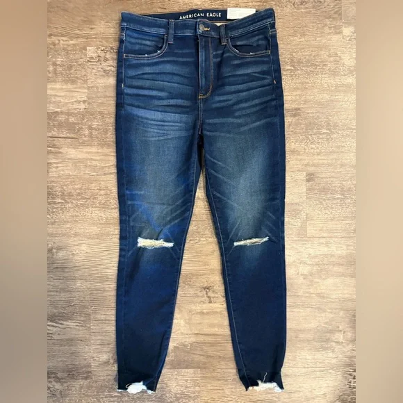 American Eagle Outfitters Dark Blue Ripped High Waisted Jeggings NWT - Picture 2 of 5